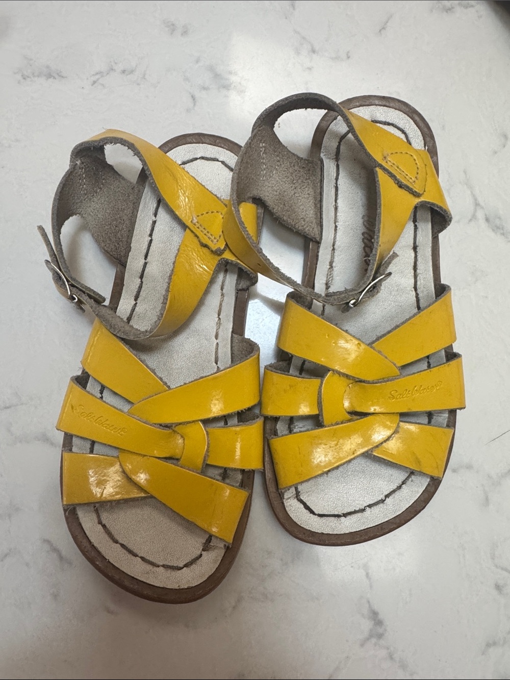 Salt Water Sandals by Hoy Bright Yellow Kids Leather Sandals